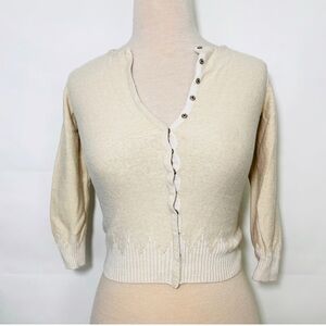 Gianni Bini Cream Snap 3/4 Sleeve Wool Blend Cardigan Medium